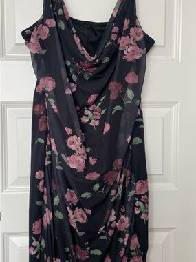 Cider Black Maxi Dress with Pink Floral Print